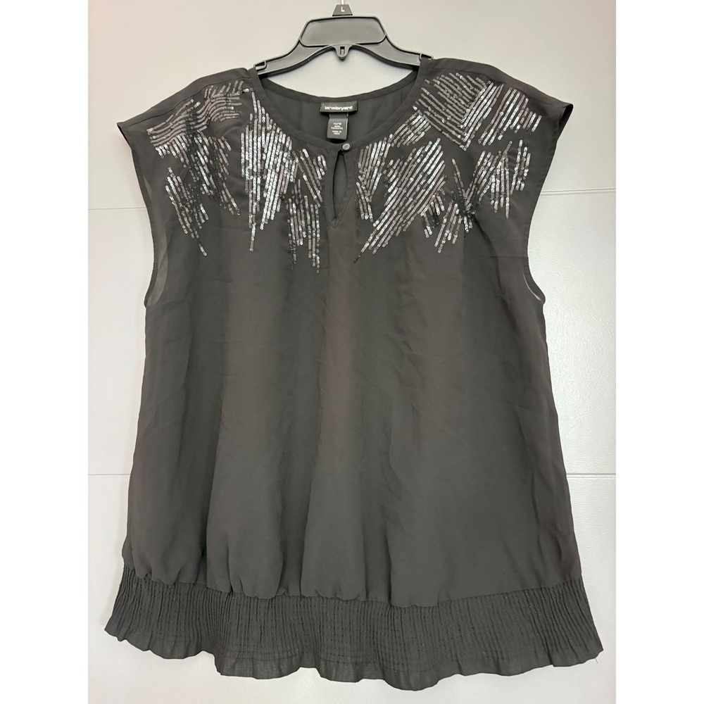 Lane Bryant Sequin Keyhole Blouse Smocked Hem Sleeveless Top Plus Size 14/16